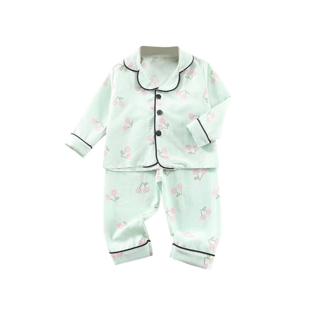 Odeerbi 1-5 Años Boys Girls Verano Pijamas de Algodón de Manga Larga Con Solapa Con Muescas Camisa Pantalones Set Soft Floral Sleepwear Pijama Set