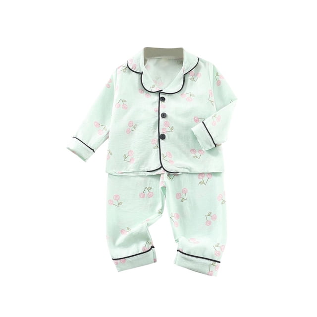 Odeerbi 1-5 Años Boys Girls Verano Pijamas de Algodón de Manga Larga Con Solapa Con Muescas Camisa Pantalones Set Soft Floral Sleepwear Pijama Set