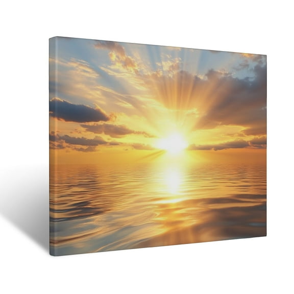 CozyNet Sunrise Over Calm Waters Radiating Warmth & Light, Symbolizing Hope & New Beginnings Wall Art Prints With Frame Canvas Perfect for Living Room & Bedroom, Ready to Hang, Wall Decor 12"x16"