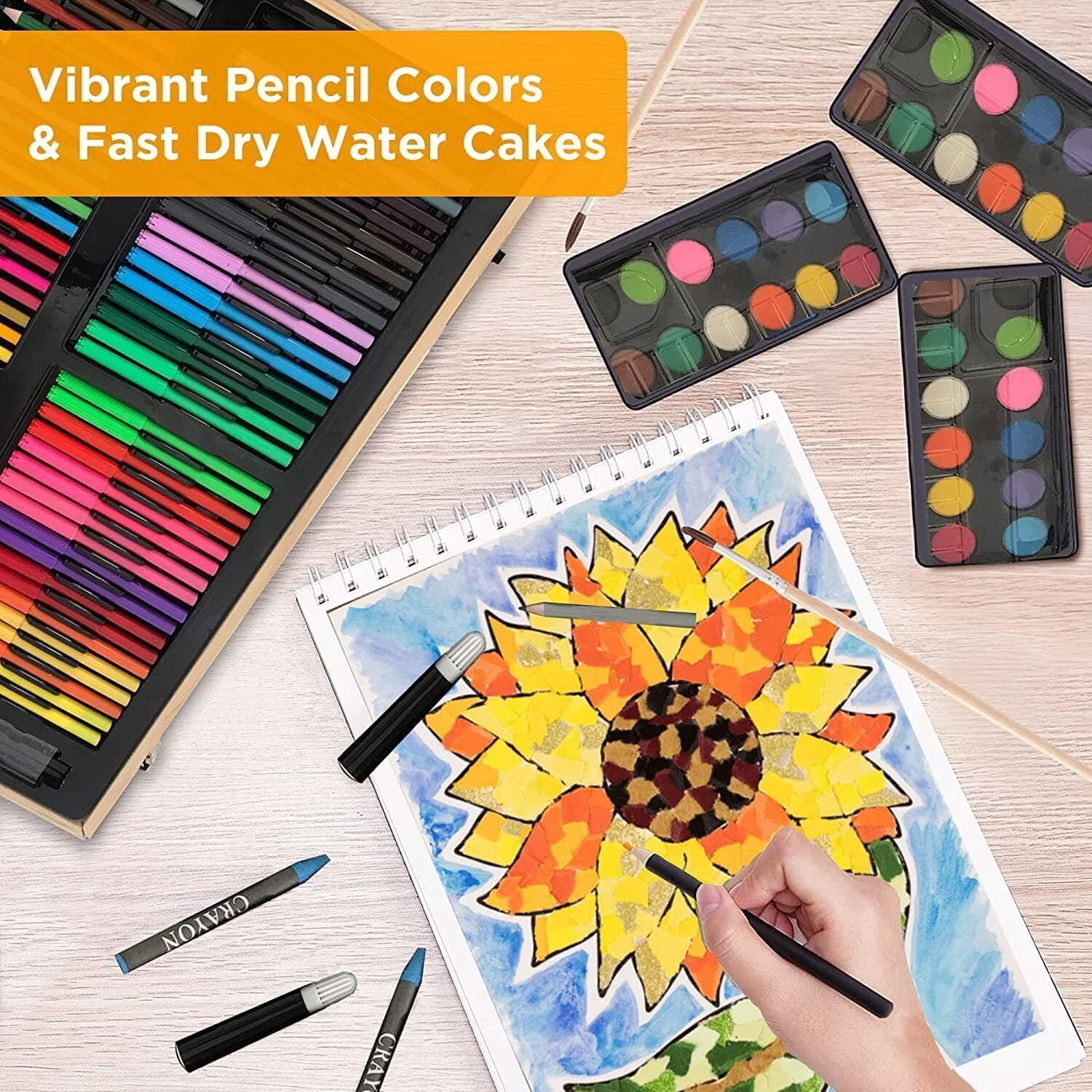 GoXteam Wood Art Set, Art Box & Drawing Kit Color Set, Art Supply Gift For 4-12 Age, Art Kit with Compact Portable Wooden Case, Kid Drawing Set All The additional supplies