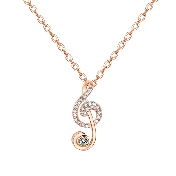 Valentine's Day Gifts for Woman Musical Note Necklace Cubic-Zirconia Necklace Gift For Women Gril Wonderful Gift Rose Gold