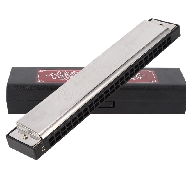 24 Hole Harmonica Stainless Steel C Key for Adults Students Beginners Musical Instrument