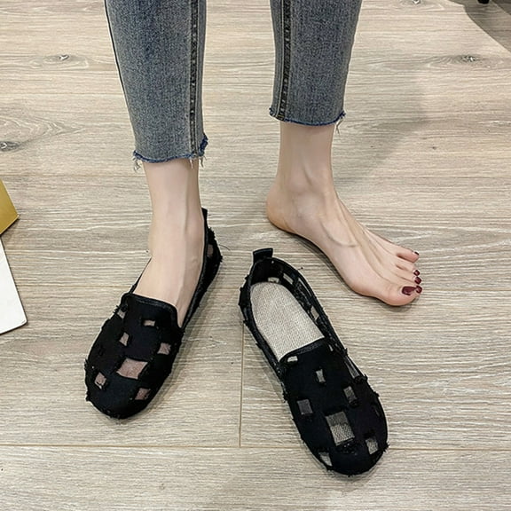 Quaouag Flats Shoes Women Fashion Casual Ripped Denim Slip On Loafer Sneakers Soft Lightweight Travel Walking Shoes Dress Ballet Flats Boat Shoes For Women Ladies