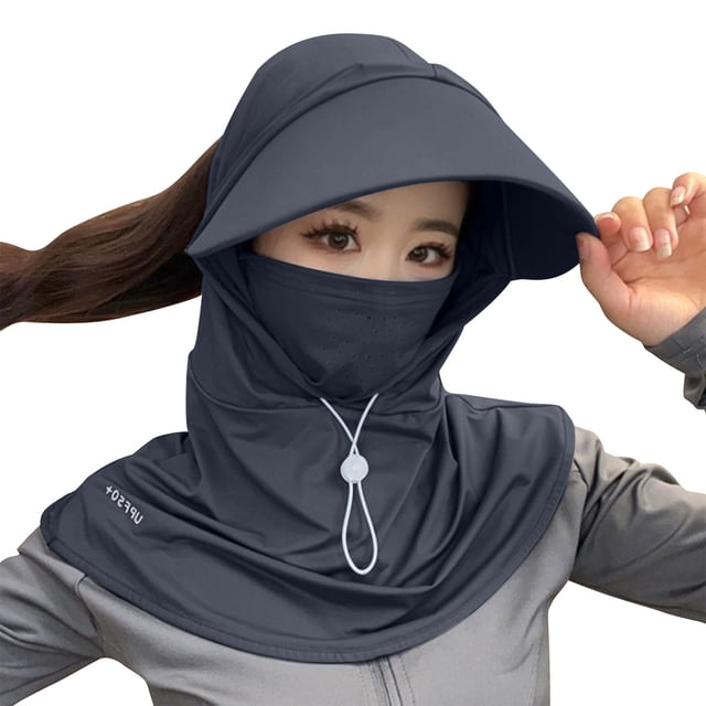 Windproof Hat Windproof Face Mask Casual and Fashionable Solid Color Ice Silk Sunscreen Mask and Hat for Head, Face, and Neck Protection