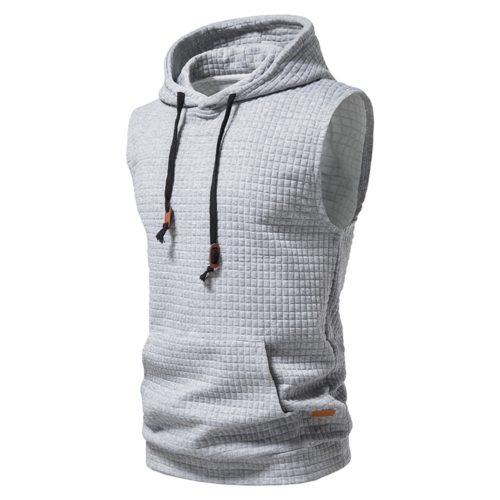 Miluxas Men's Workout Top Soft Hoodie Vest Fitted Running Waffle Knit Sleeveless Hooded Tank Summer Pocket Slim Fit Hoodies Gray