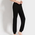 thumbnail image 4 of Defitshape Women's Pajama Pant Lightweight Soft Pj Bottom Stretch Elastic Waist Cinch Bottom Sleep Pant Solid Pockets Ankle Length Black One Size, 4 of 5