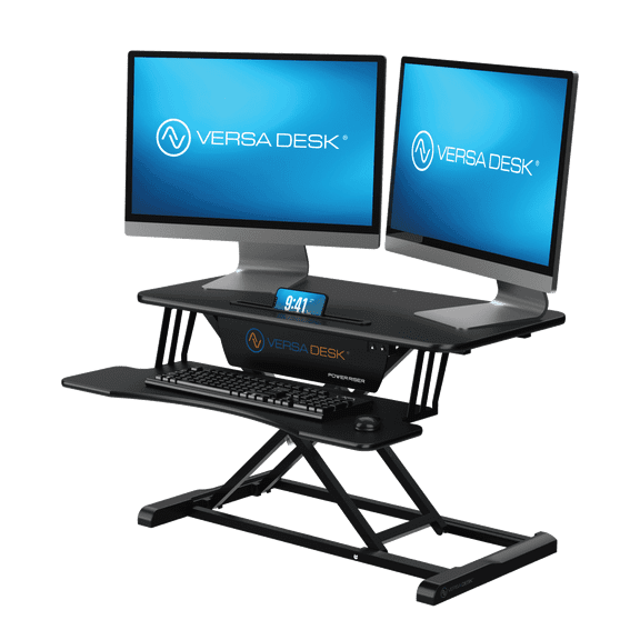 VersaDesk PowerRiser Electric Height Adjustable Standing Desk Riser, MDF & Steel, Keyboard Tray, Sit-to-Stand, Dual Monitor Support, | Black, ( 32 )