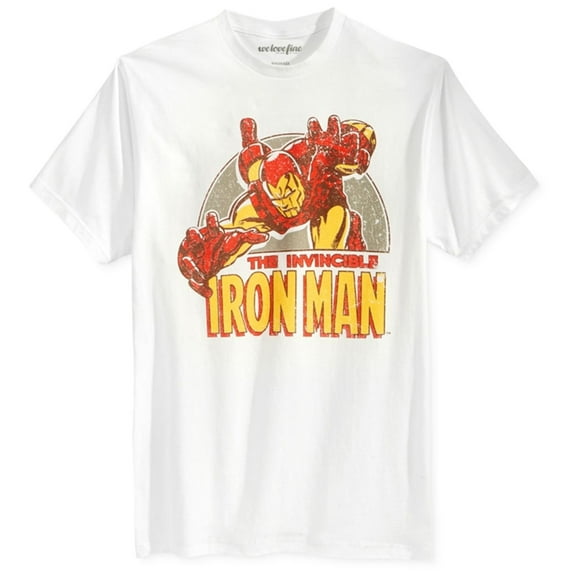 Mighty Fine Mens Iron Man Swoop Graphic T-Shirt, White, Small