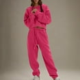 thumbnail image 4 of CFLVAEK Sweatsuits 2pcs Sets Womens Fall Long Sleeve Crewneck Crop Tops Drawstring High Waisted Jogger Pants Solid Color Fall Tracksuits Hot Pink L, 4 of 9