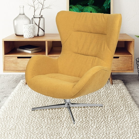Emma + Oliver Home and Office Retro Citron Fabric Swivel Wing Accent Chair