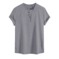 thumbnail image 5 of USNSM (M-5XL) Big and Tall Men's Solid Color Casual Pocket Drawstring Shorts Plate Button Short Sleeve V-Neck Top Set Gray XXXXXL, 5 of 5