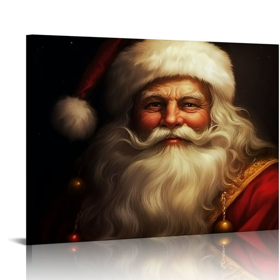 QZHH  Santa Claus Canvas Wall Art Gift Winter Christmas Santa Face Portrait Poster Picture Premium Gallery Wrapped Canvas Decor New Year Artwork for Home Living Room Decor