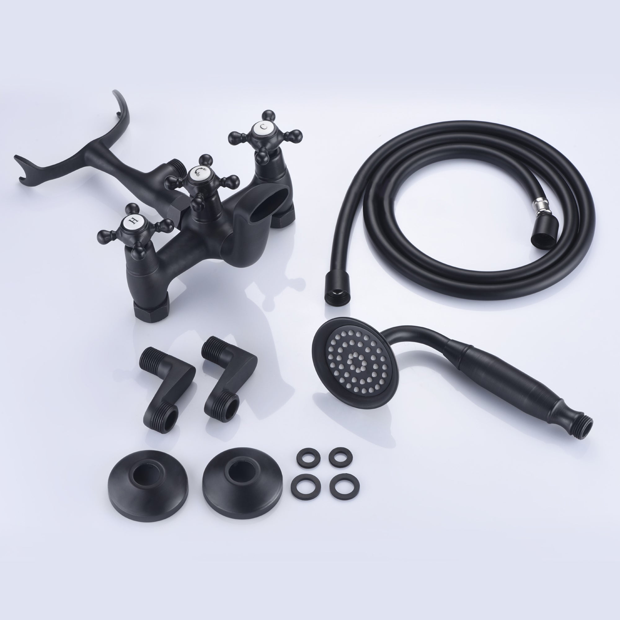 sumerain Vintage Wall Mount Clawfoot Tub Faucet Matte Black with Hand Shower, 3" to 9" Adjustable Holes Distance
