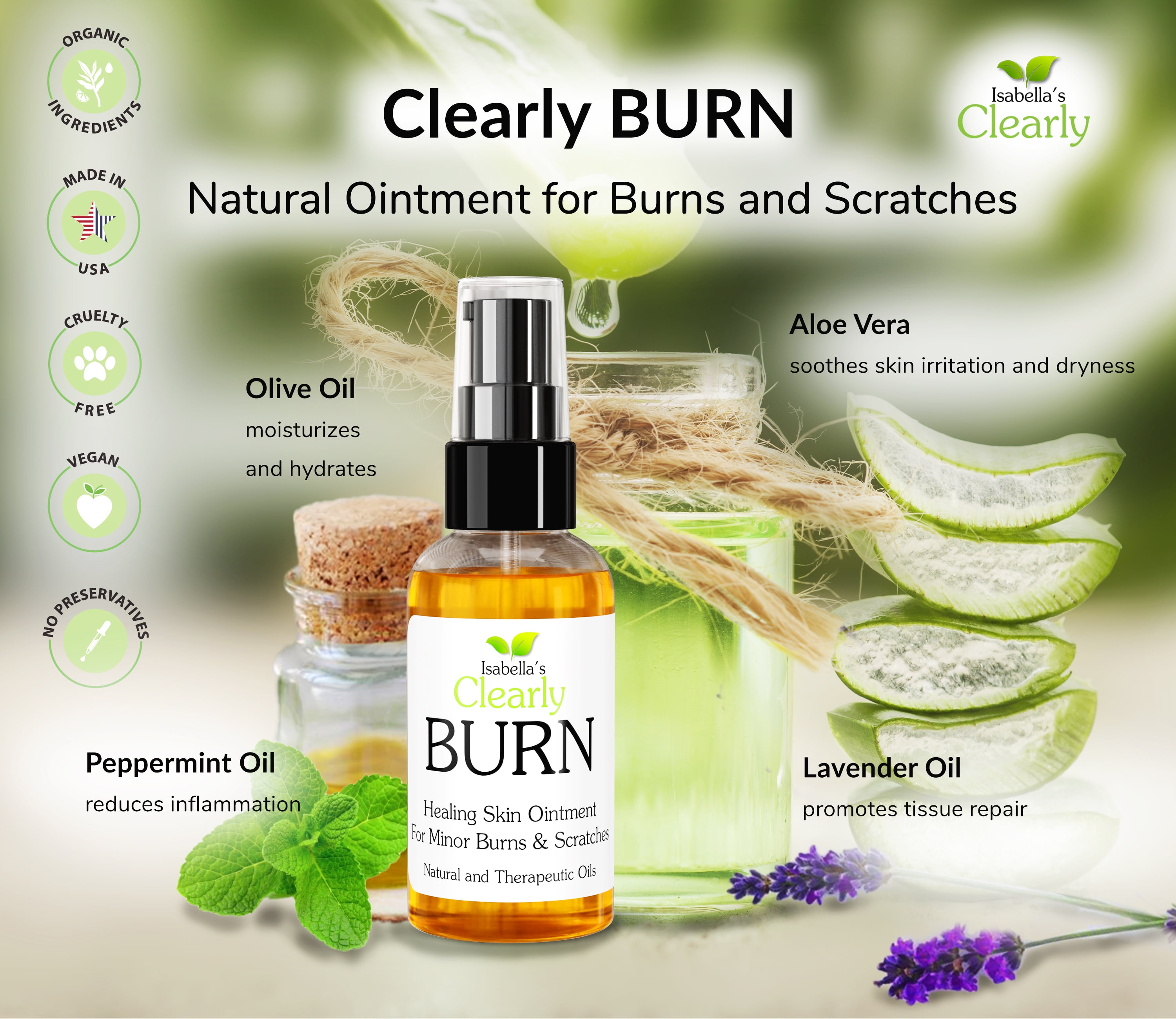 Clearly BURN Soothing Ointment | Soothe Skin Burns, Scratches, Scalds,  Sunburn, Scars, Rashes with Olive Oil, Lavender and Aloe Vera | Fast Acting