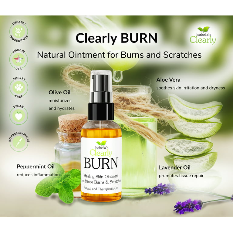 Clearly BURN Soothing Ointment | Soothe Skin Burns, Scratches, Scalds,  Sunburn, Scars, Rashes with Olive Oil, Lavender and Aloe Vera | Fast Acting