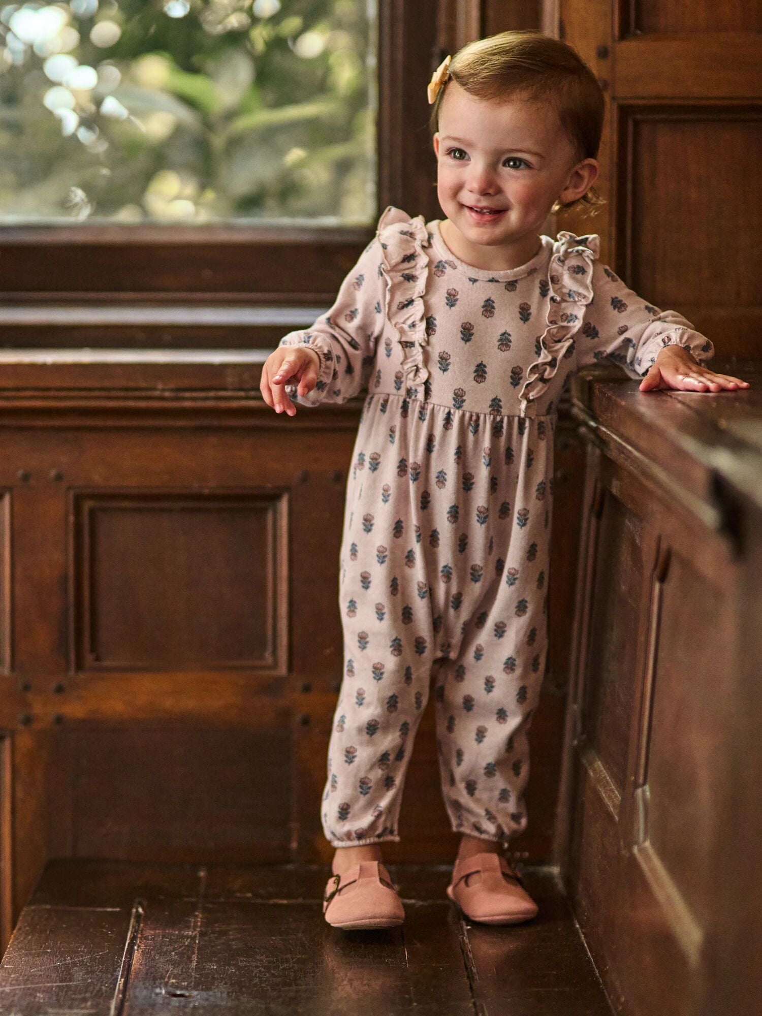 Modern Moments by Gerber Baby Girl Long Leg Romper with Ruffle Detail, Sizes 0/3 Months - 24 Months