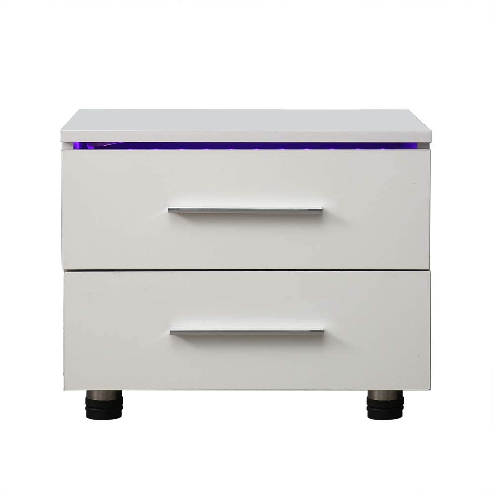 CNCEST CTGW-008  2 Drawers Modern  Nightstand LED Lights Night Stand (White) - image 5 of 9