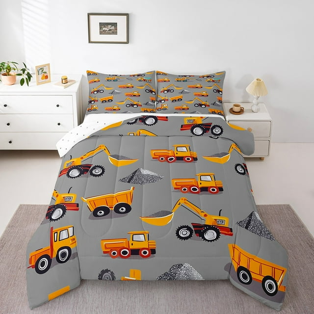 Erosebridal Construction Vehicle Bedding Comforter Set, Excavator Truck Tractor Down Comforter, Reversible 2 Pieces