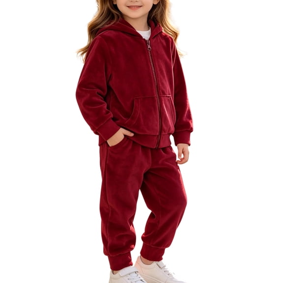 ZACPNCV Kids Velour Tracksuit Boys Girls Full Zip Hoodies And Jogger Pants Solid Soft Velvet Fall Winter Warm 2 Piece Outfit with Pockets 15-24Months