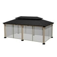 thumbnail image 4 of Mondawe Galvanized Steel Double Roof Fir Wood Frame Outdoor Gazebo,12'x20' Hardtop Gazebo,Double Vented Roof Pergola Canopy with Netting, Lawn Yard Backyard Gazebo Awning with Ceiling Hooks, 4 of 9