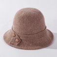 thumbnail image 6 of CoCopeaunts Solid Color Bucket Hat for Women Autumn Winter Warm Wool Fisherman Hat Versatile Knitting Basin Hat Button Belt, 6 of 8