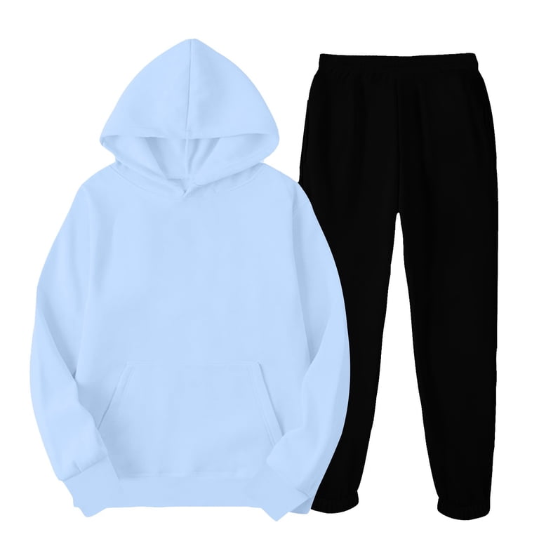 Moxiu Womens 2 Piece Outfits Color Block Match Light Blue Hoodie