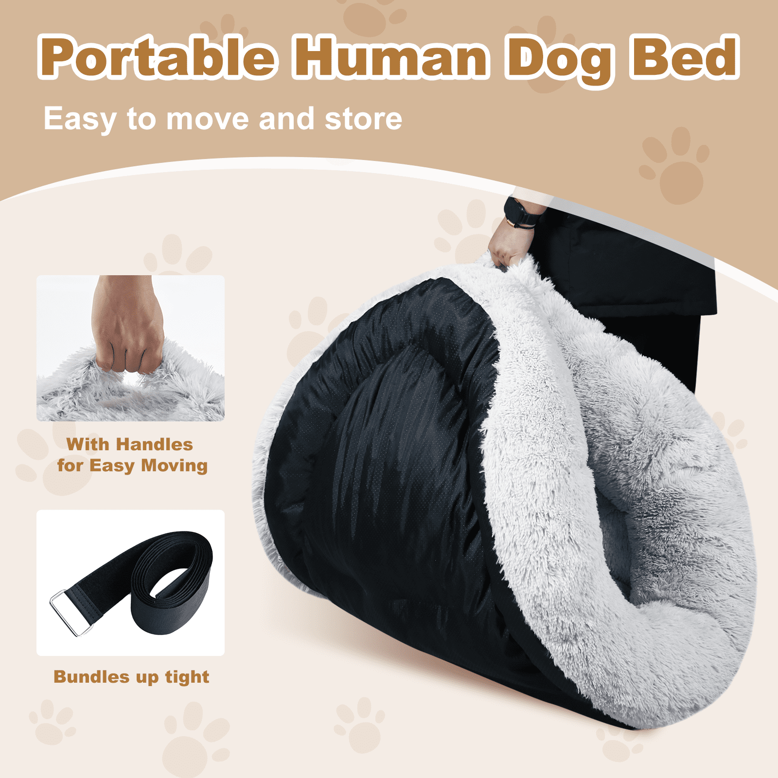 Extra Large 67" X 43" X 8" Orthopedic Pet Bed For Humans And Dogs, Plush High-Loft Mattress With Removable Handles & Non-Slip Bottom - Grey