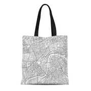 SIDONKU Canvas Tote Bag Black and White City Map of London Well Organized Durable Reusable Shopping Shoulder Grocery Bag