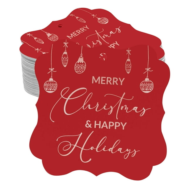 Inkdotpot Real Rose Gold Foil Merry Christmas & Happy Text Tags Favor Bracket Shape Hang Pack Of 100 Paper Tags