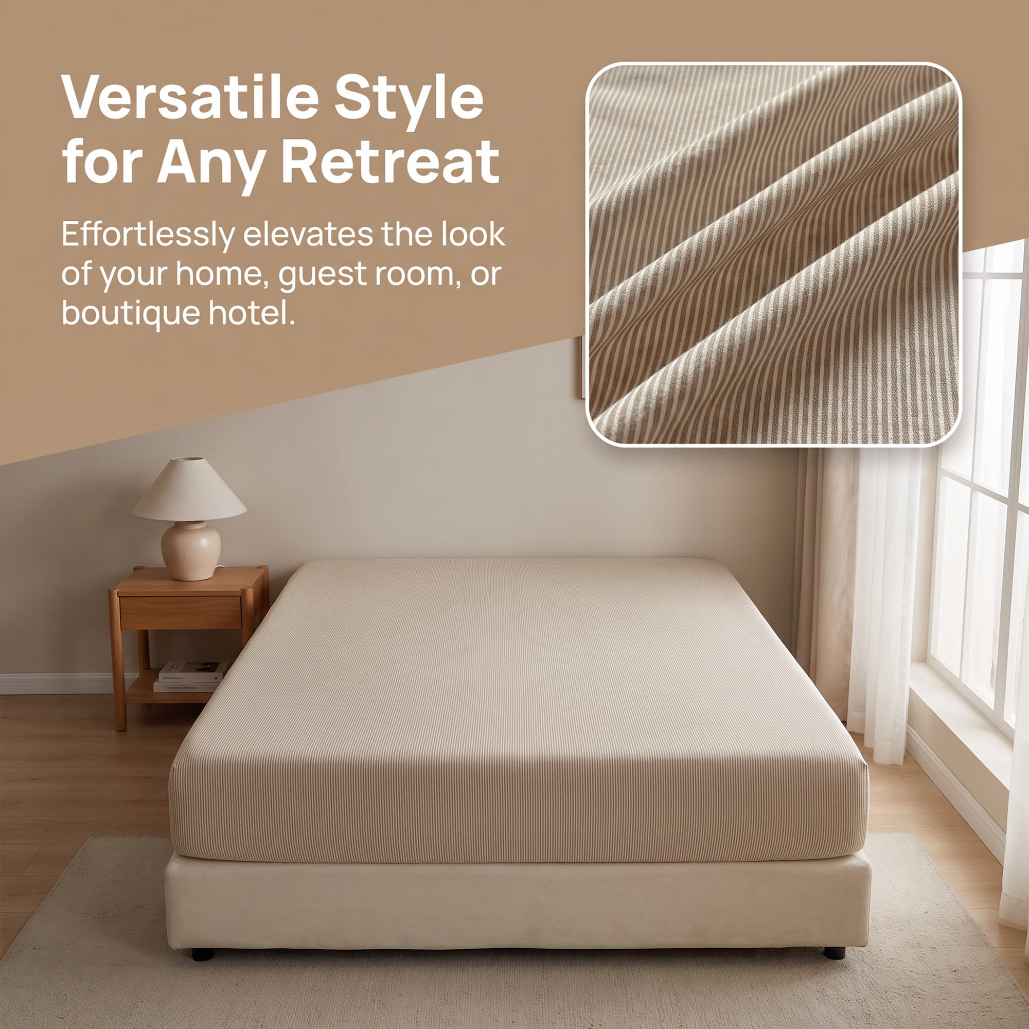 Unique Bargains Cotton Stripes Bed Sheets Cooling and Soft 35.4"x74.8" Beige-Brown