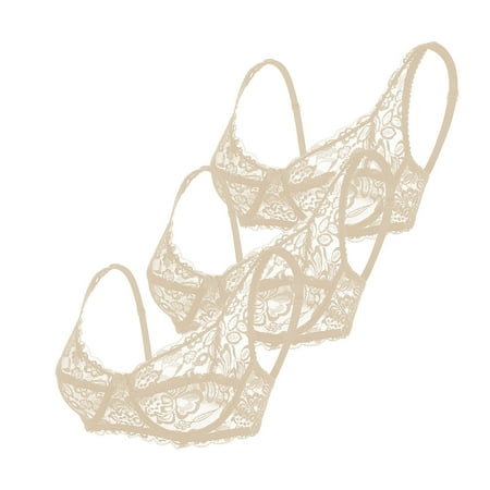 Summer Savings Clearance 2025  Womens 3 Pack Lace Bras  Women s Sexy Lace Bra Demi Sheer Mesh Balconette See Through Bralette Unlined Underwire Embroidered XS-L