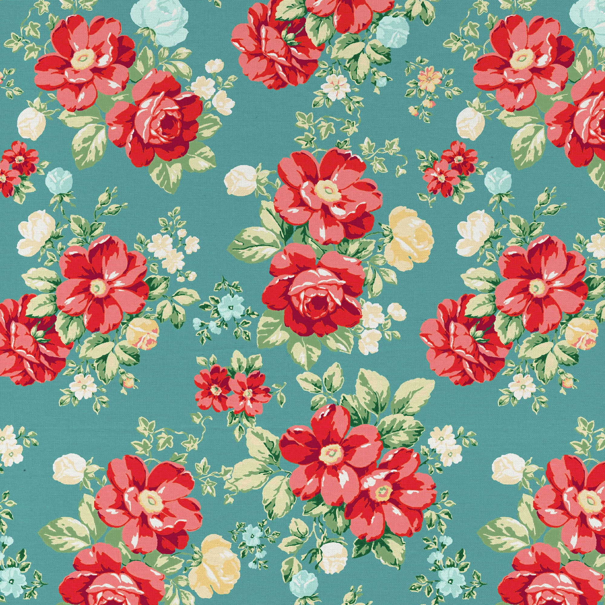 The Pioneer Woman 44" x 3 Yard Cotton Vintage Floral Precut Fabric, Teal