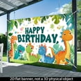 thumbnail image 4 of Cartoon dinosaur-themed birthday banner, indoor and outdoor party decoration background cloth, 71x43 inches, birthday wall flag hanging, jungle leaf and colorful flag star design, suitable for family, 4 of 5