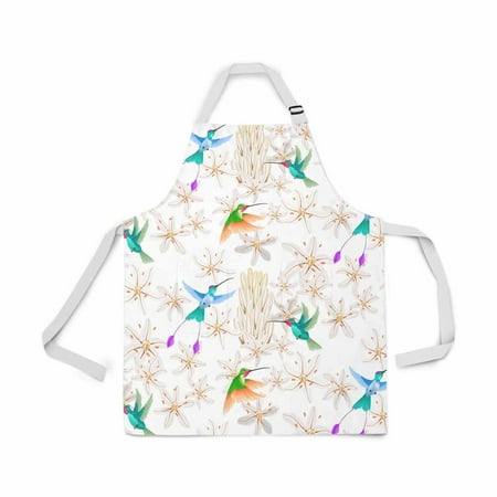 

ASHLEIGH Bird Pattern Hummingbird White Flower Adjustable Bib Apron for Women Men Girls Chef with Pockets Novelty Kitchen Apron for Cooking Baking Gardening Pet Grooming Cleaning