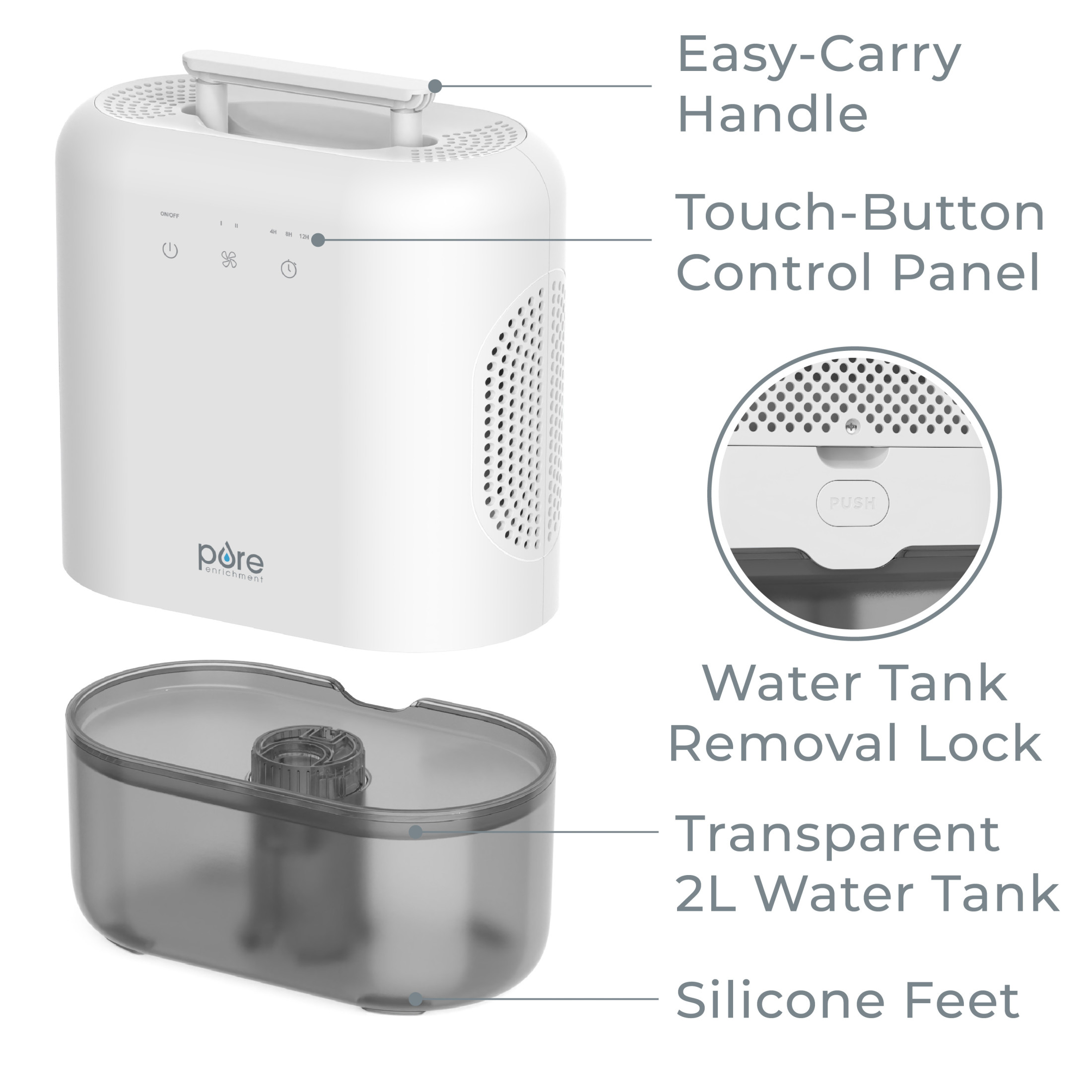 Pure Enrichment PureDry Elite Dehumidifier – Extra-Large 2L Water Tank with Auto Shut-Off, Removes 20 oz. (600 mL) per day of Moisture from Closets, Bathrooms, RVs, Basements, Bedrooms, and Offices