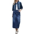thumbnail image 2 of Womens Denim Jacket 2026 Casual 3/4 Sleeve Collared Button Down Crop Jean Jacket Coats XS Deep Blue, 2 of 6