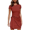 thumbnail image 1 of Nouvelle Robe T-Shirt Décontractée à Manches Courtes pour Femmes, Col Rond, Moulante, Froncée, Ceinture à Nouer, Mini Robes, 1 of 2