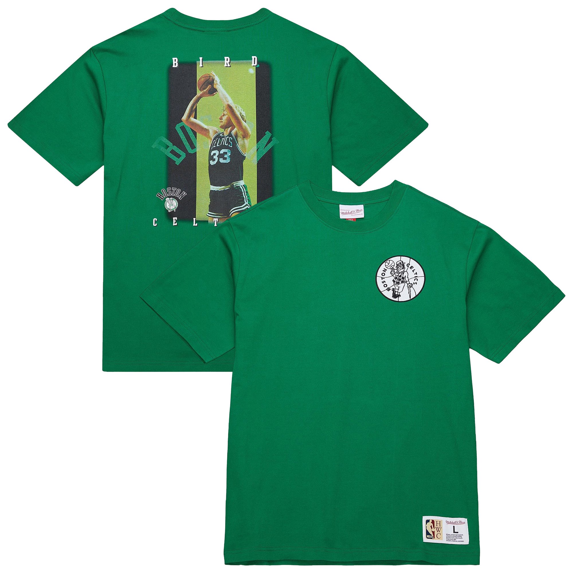 Men's-Mitchell & Ness Larry Bird Kelly Green Boston Celtics Hardwood Classics NBA Legends T-Shirt