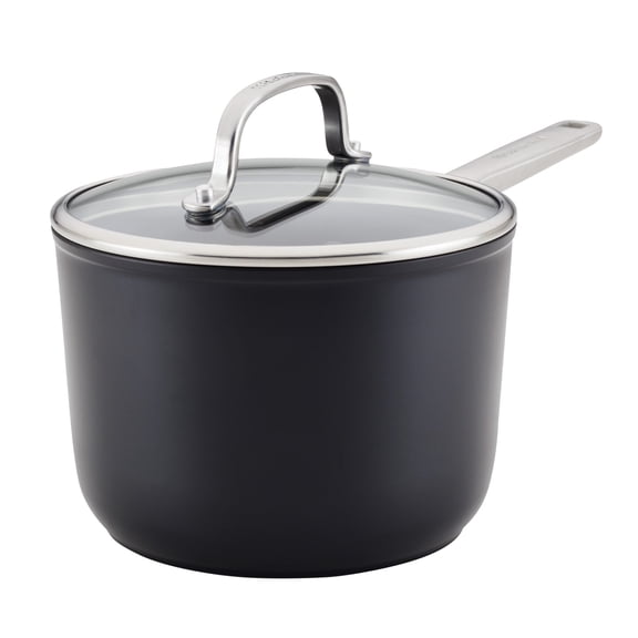 KitchenAid Hard-Anodized 3 Quart Induction Nonstick Saucepan with Lid, Dishwasher Safe and Oven Safe to 500°F, Matte Black