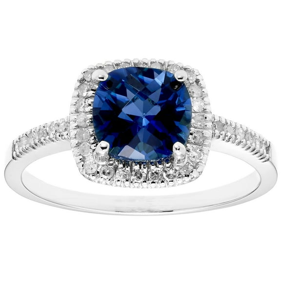 Cushion Cut Gemstone & 0.18 CT.T.W. Halo Diamond Ring in 14K Gold