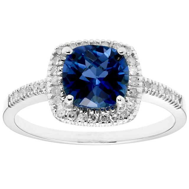 Cushion Cut Gemstone & 0.18 CT.T.W. Halo Diamond Ring in 14K Gold