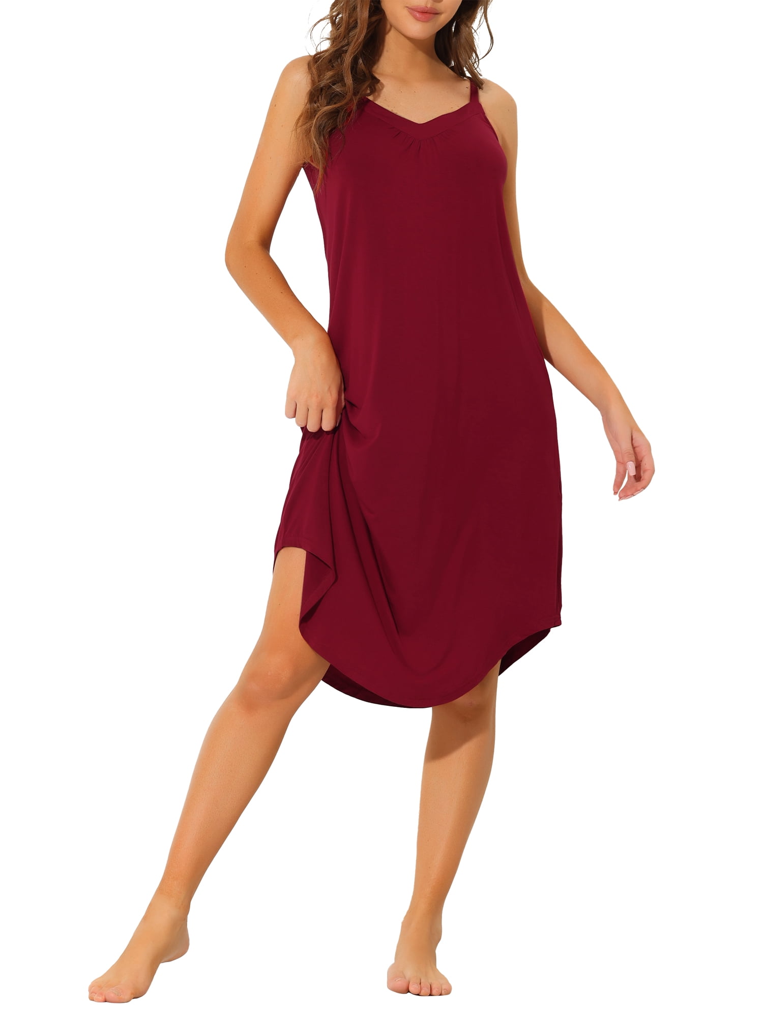 Unique Bargains Women's Pajama V Neck Soft Sexy Nightdress Stretchy Lounge Cami Dress