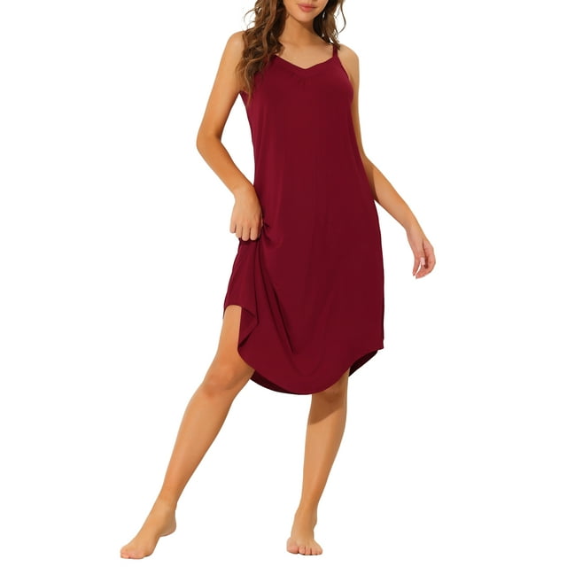 INSPIRE CHIC Robe de Pyjama Décontractée pour Femmes, Nuisette à Bretelles Spaghetti, TG Rouge