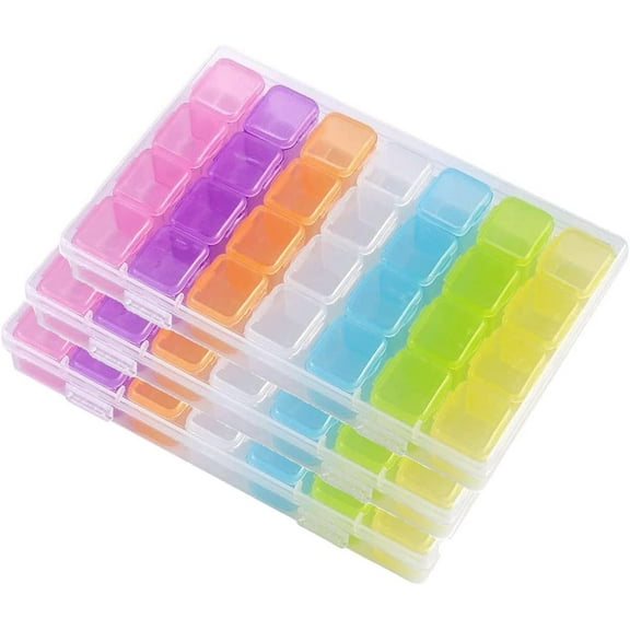 84 Slots Storage Containers, 3Pack 28 Grids Clear Accessories and Tools Boxes Bead Organizers Diamond Art Embroidery Storage,Pills Storage Containers (Clear)