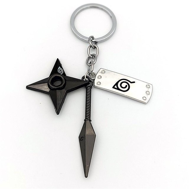 Naruto Kunai Shuriken Weapons Keychain Key Chian Props Key Ring Konoha Logo Pendant Fans Gifts