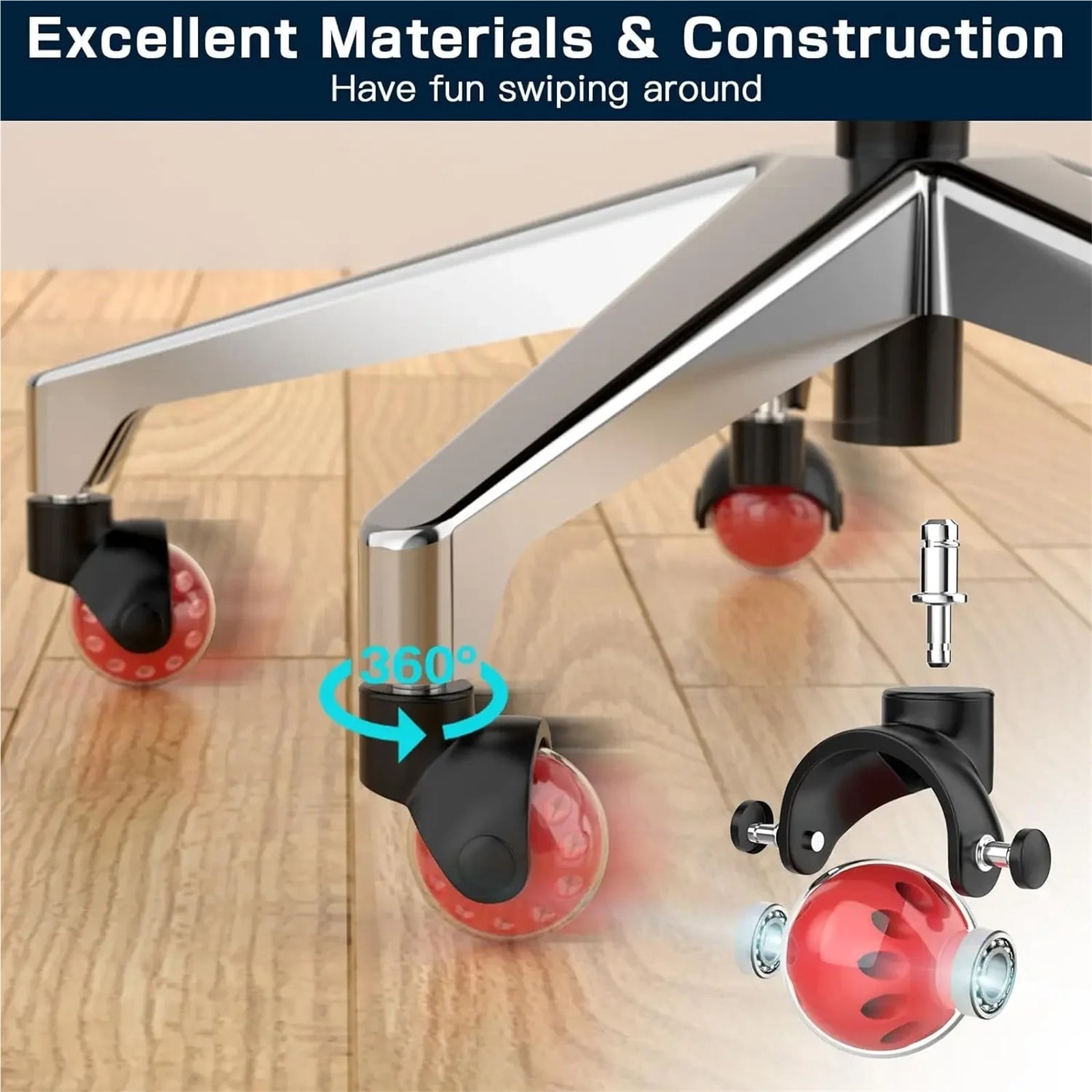 Office Chair Wheel Replacement Set Of 5 Quiet & Smooth Gliding 2 Inch Heavy Duty Chair Casters Desk Chair Wheels Universal Fit ,Easy to Install