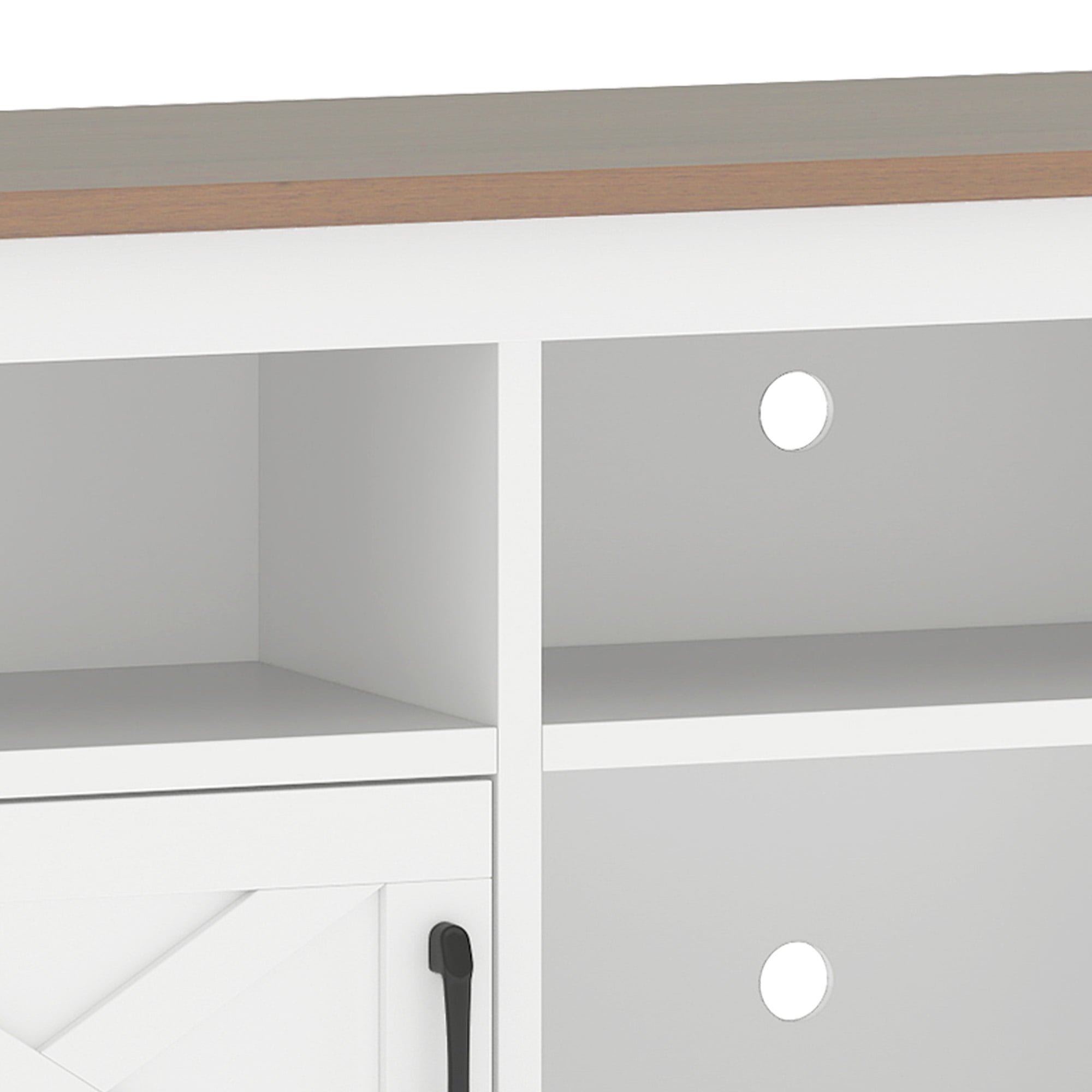 Uforic TV Cabinet with Storage, LED Lights, and Power Outlet, TV Stand for Living Room, Bedroom, or Apartment, Accommodate 65 Inch TVs, White and Walnut