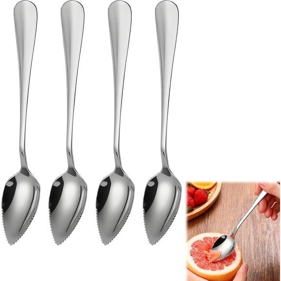 4-Piece Stainless Steel Grapefruit Spoons-Serrated Edge-Effortlessly Scoop Fruit | Multi-Purpose Fruit Tool