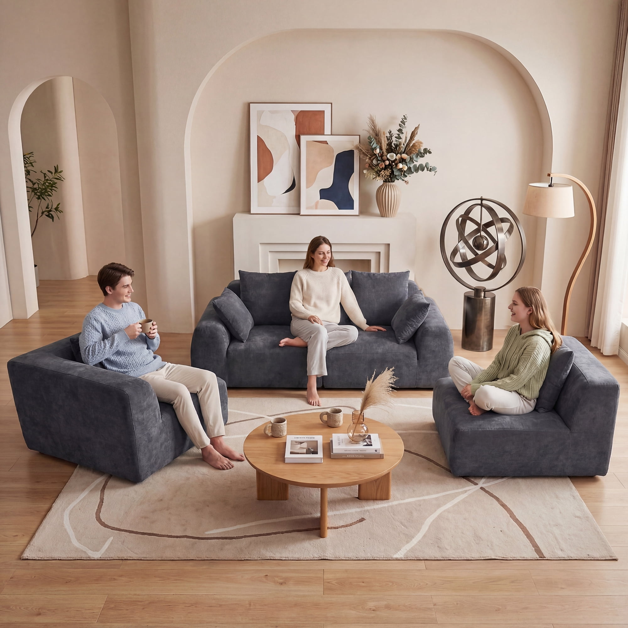 Leumius 116'' Cloud Modular Sectional Sofa,Upholstered Boneless Couch with Memory Foam for Living Room,No Assembly Required,Gray