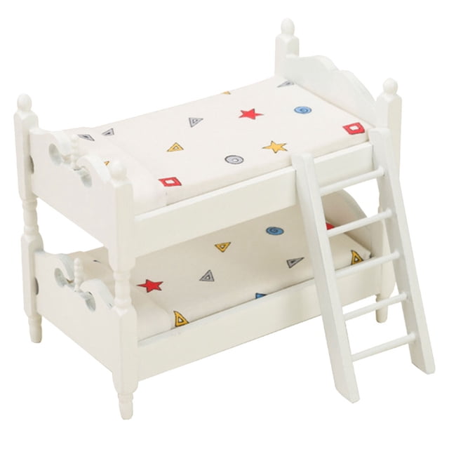 Dollhouse Furniture Miniature Bunk Bed Simulation Small Bunk Bed Model Doll Bunk Bed with Ladder